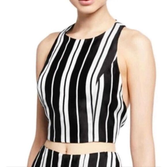 Alice + Olivia Tru Fitted Stripe Racerback Crop Top - Picture 1 of 7